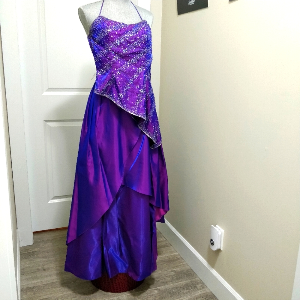 Purple beaded 2pc evening gown, size xs